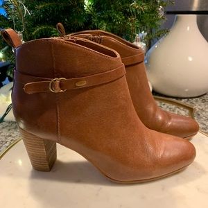 Lucky Brand Cognac Tan Boot Size 6.5 36.5 Lightly Used Stacked Heel Almond Toe